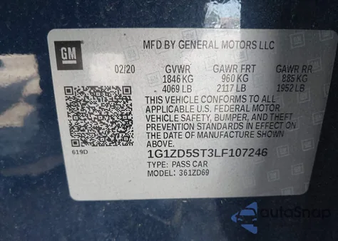 2020 Chevrolet Malibu Fwd Lt z USA, uszkodzony, nr VIN 1G1ZD5ST3LF107246